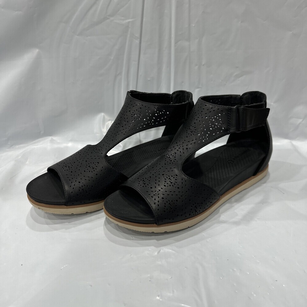 Baretraps Samira Sandals Women's 8.5M Black Leather Cut Out Wedge Heel EBS1315
